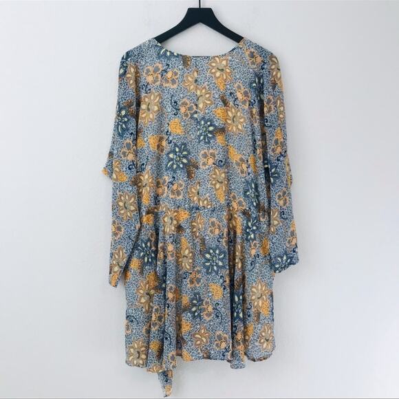 NWT Free People Dress Teegan Mini Faux Wrap Top Long Sleeve Floral V-Neck Large - Picture 5 of 10